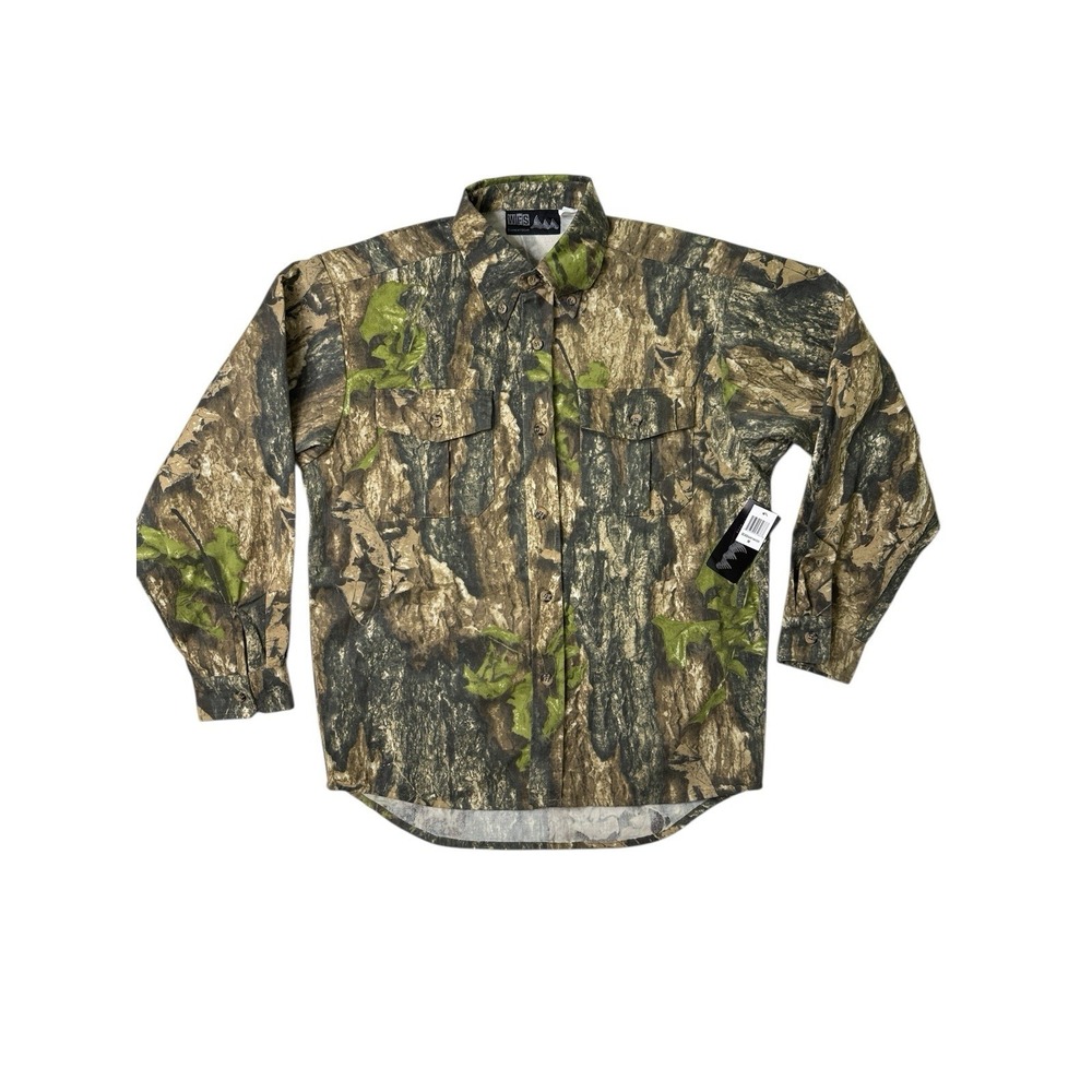 WFS‎ Shirt Mens M Camo Long Sleeve Burly Camo 100% Cotton Element Gear Hunting